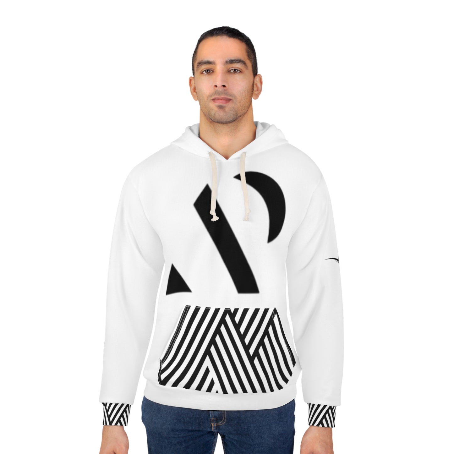 AP Modern Black and White Pullover Hoodie, Cozy Sweatshirt, AOP Design, Stylish , Casual Wear for All Seasons