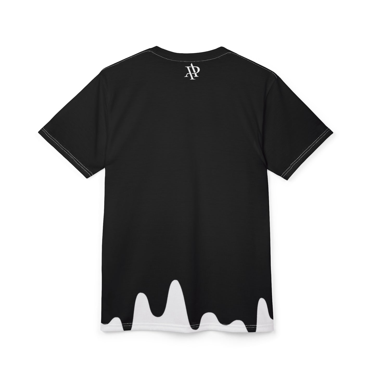 Black Drip Tee with Chain Print — 'AP' Chest Logo