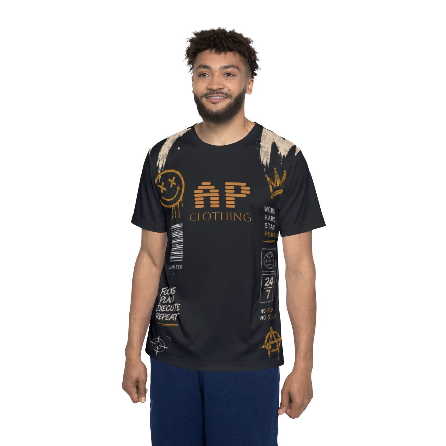 AP Mentality Over Everything Men's Sports Jersey — Graphic Teddy Bear Motivational Tee
