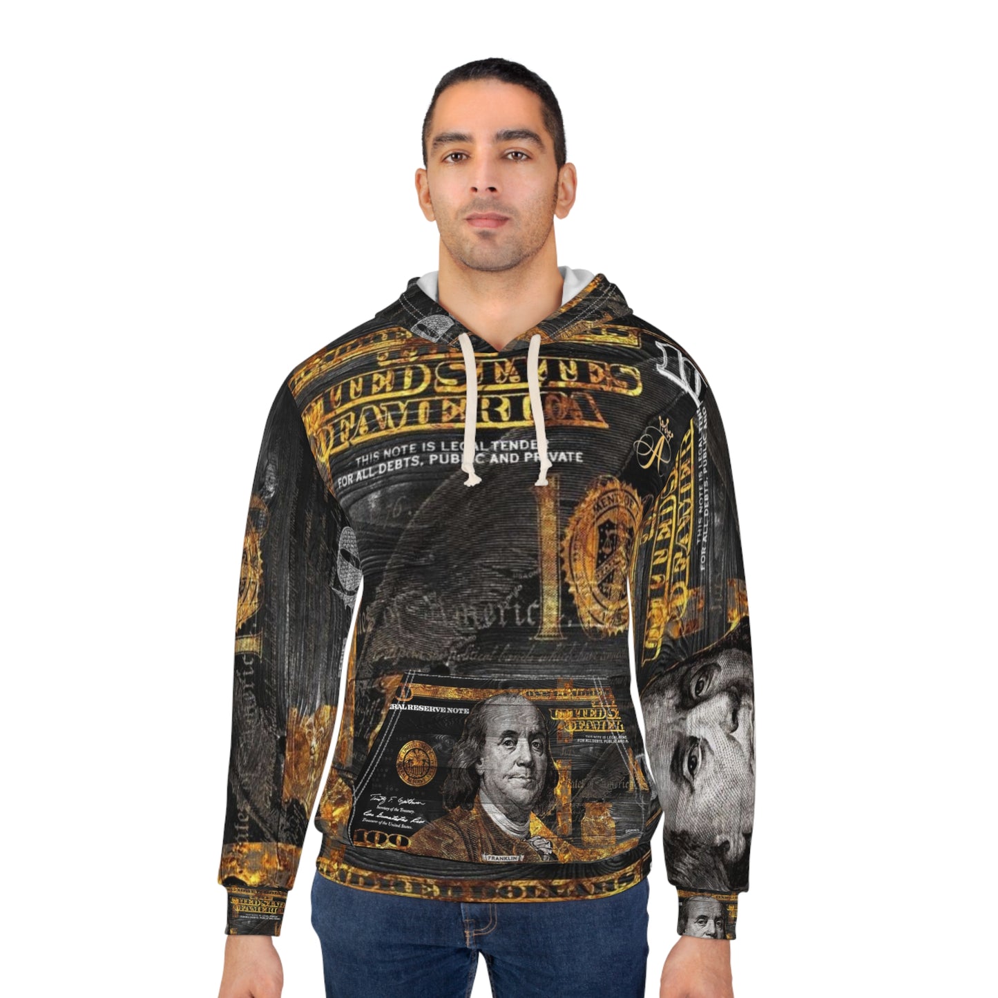 AP Gold Franklin Pullover Hoodie, Trendy Cash Graphic , Streetwear Style