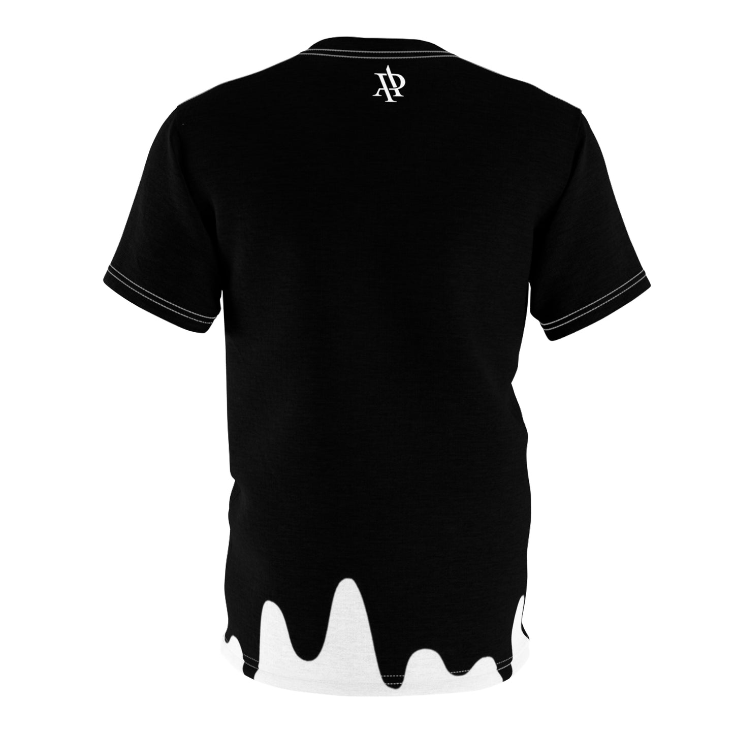 Black Drip Tee with Chain Print — 'AP' Chest Logo