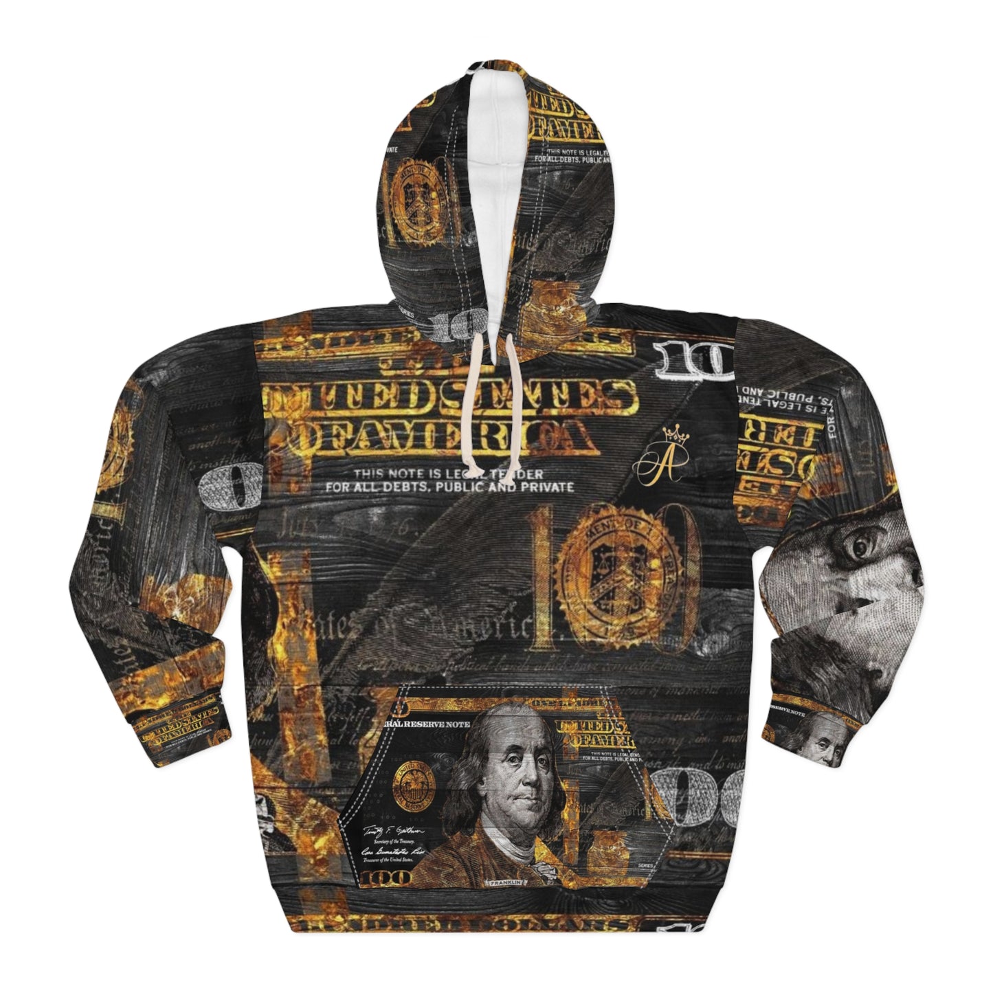 AP Gold Franklin Pullover Hoodie, Trendy Cash Graphic , Streetwear Style