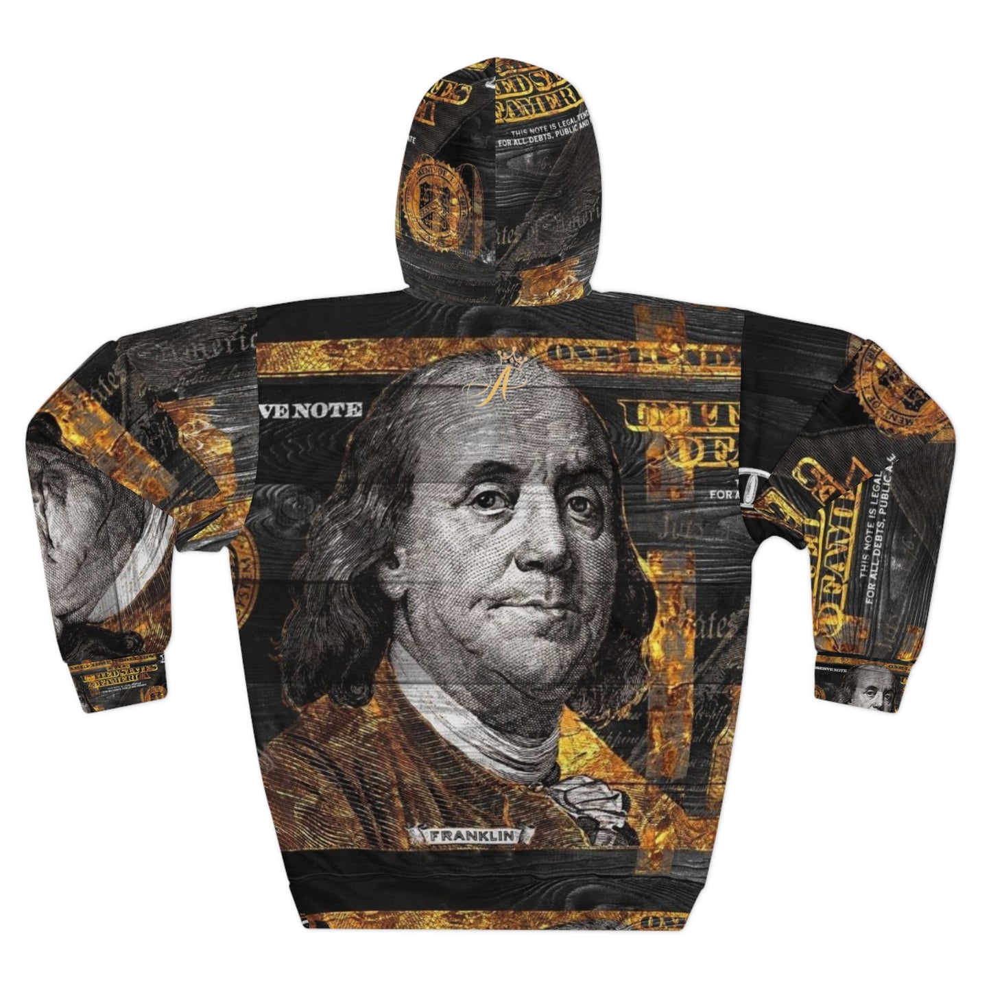 AP Gold Franklin Pullover Hoodie, Trendy Cash Graphic , Streetwear Style