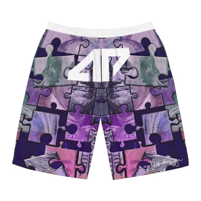 AP BenFrank Board Shorts – Purple Graphic Men's Swim Trunks